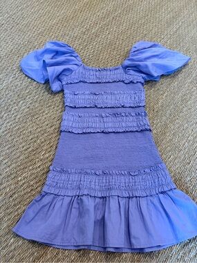 Girls' Puff-Sleeve Smocked Dress in Lilac